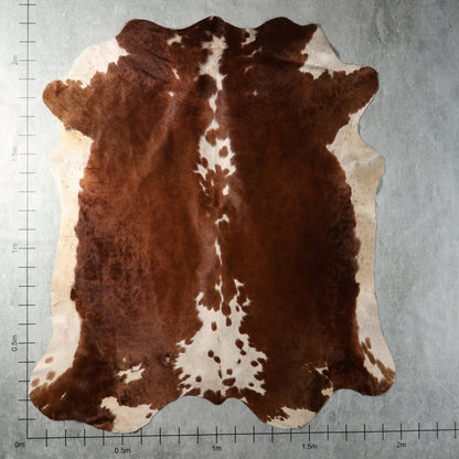 Genuine South African Nguni hide AAG5385 in chestnut brown and cream with distinctive central white markings.