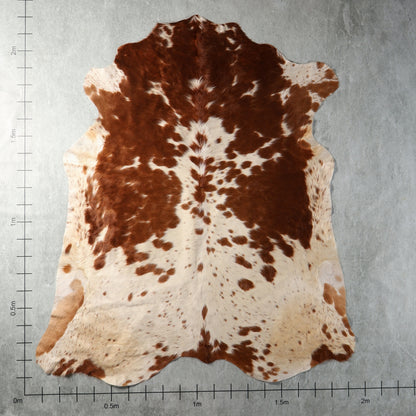 Chestnut brown and white spotted genuine South African Nguni cowhide AGS7428 with irregular brown patches and scattered natural spots.