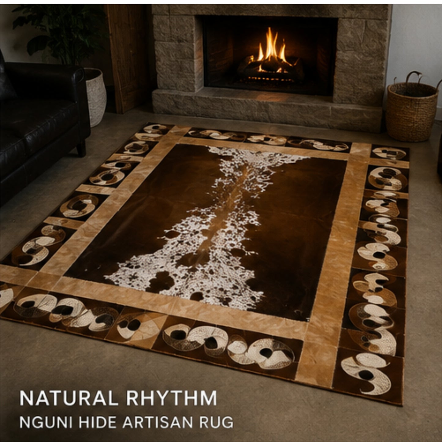 Natural Rhythm Rug (1.6m X 2.1m) | Nguni Cowhide Artisan Rug - Limited Edition