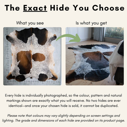 The exact Nguni cowhide you choose is what you will receive.