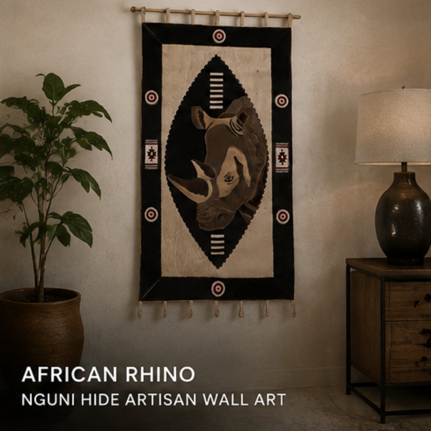 African Rhino Rug (0.6m  X 1.0m) | Nguni Cowhide Artisan Rug - Limited Edition