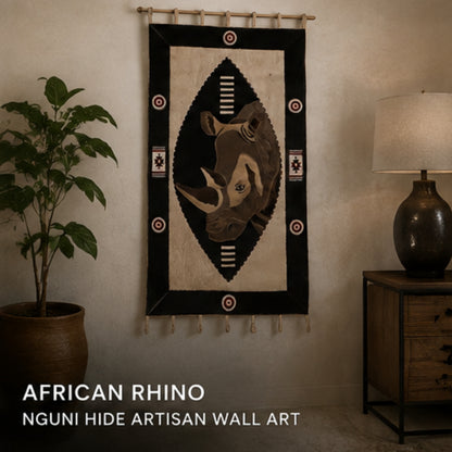 African Rhino Rug (0.6m  X 1.0m) | Nguni Cowhide Artisan Rug - Limited Edition