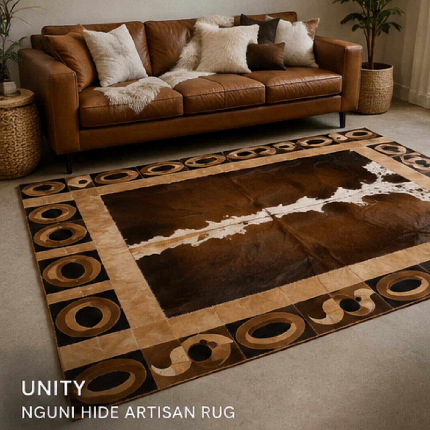 Unity Rug (1.5m X 1.7m) | Nguni Cowhide Artisan Rug - Limited Edition